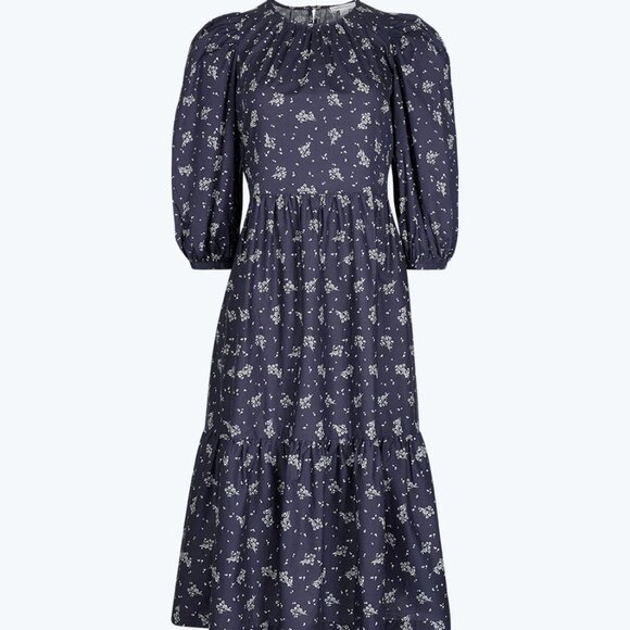 Summersalt Midi Cotton Poplin Tiered Dress in Midnight Cottage Floral Fall - Picture 1 of 12